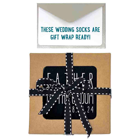 Exclusive gift wrap bundle included with purchase of custom printed wedding socks for the father of the groom.
