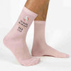 Custom wedding grooms socks with a til death do us party style design printed on the side of the socks with rose and skull emblem and personalized with your initials and special date.