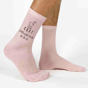  Fun custom printed personalized wedding socks with the date printed on the outside of both socks with our original GOAT design with a cute goat wearing a bow tie are the perfect wedding day accessory.