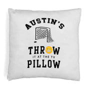 Hockey fan personalized throw it as the TV pillow cover digitally printed and personalized with your name.
