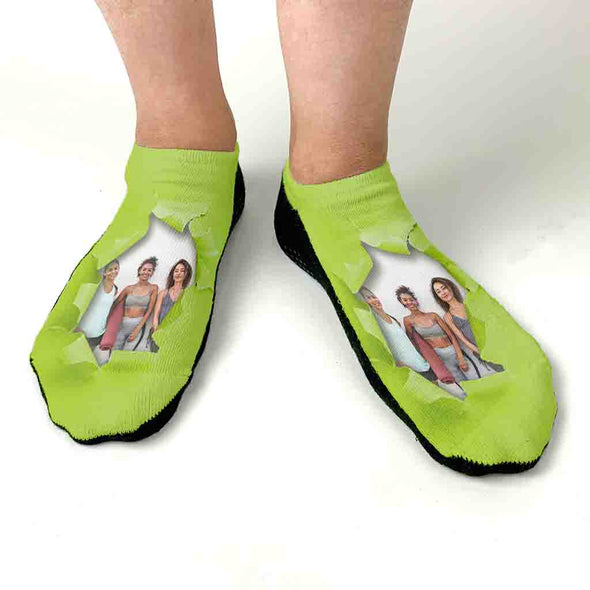 Sockprints designed bright colored background and personalized with your own photo these super cute socks make a great gift