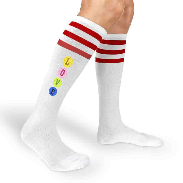 Custom pickleball design by sockprints love digitally printed on the side of the socks.