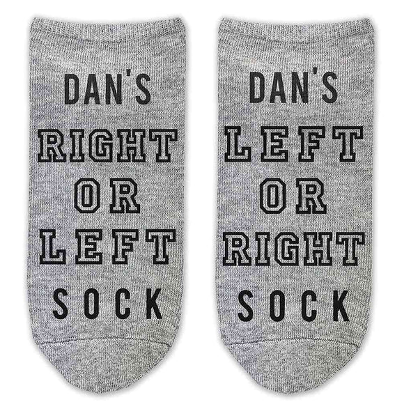 Comfy cotton no show socks custom printed with name and right or left sock