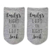 Comfy cotton no show socks custom printed with name and right or left sock