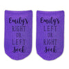 Custom comfy cotton no show socks digitally printed with person's name and right or left