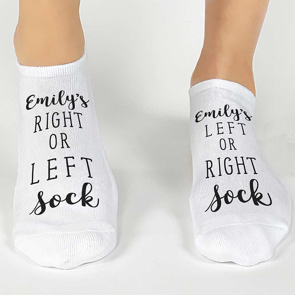 Comfy cotton crew socks custom printed with name and right or left sock