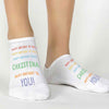 Custom no show cotton socks digitally printed with happy birthday to you and a person's name