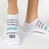 Fun happy birthday to you no show socks personalized with name