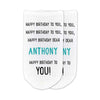 Fun custom no show cotton socks digitally printed with happy birthday to you and the persons name make a great gift