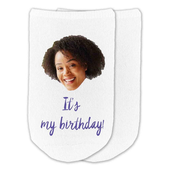 Fun no show cotton socks digitally printed It's my birthday and photo