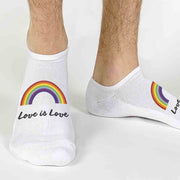 Gay pride rainbow design with love is love custom printed on cotton no show socks