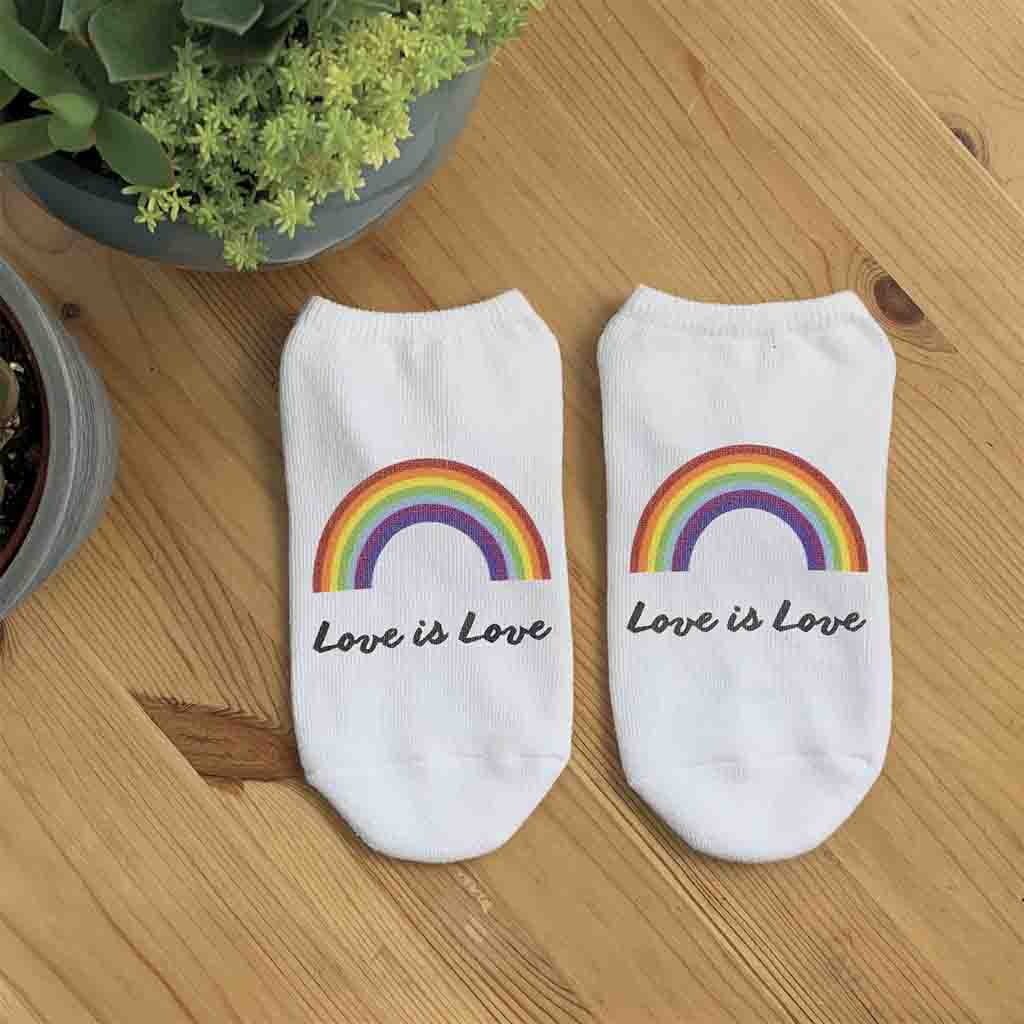 Love is love gay pride rainbow design custom printed on cotton no show socks