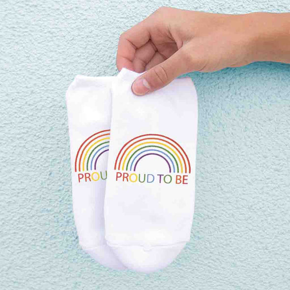 Proud to be rainbow design custom printed on cotton no show socks