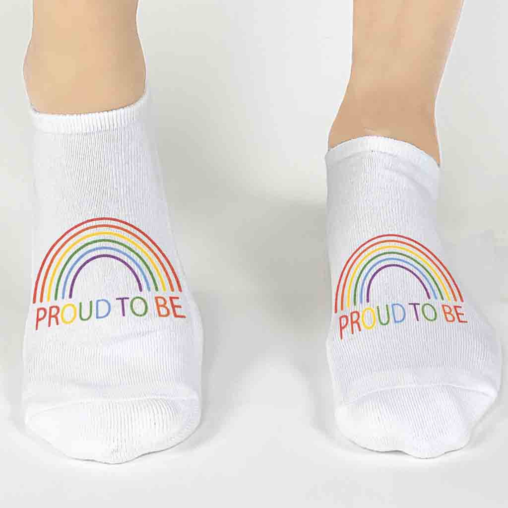 Proud to be rainbow design custom printed on cotton no show socks