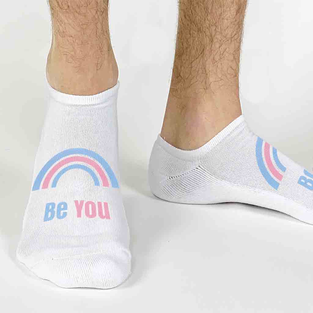 Be you transgender pride rainbow custom printed on cotton no show socks