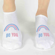 Transgender pride rainbow be you custom printed on cotton no show socks