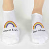 Custom printed gay pride rainbow design with love is love on cotton no show socks