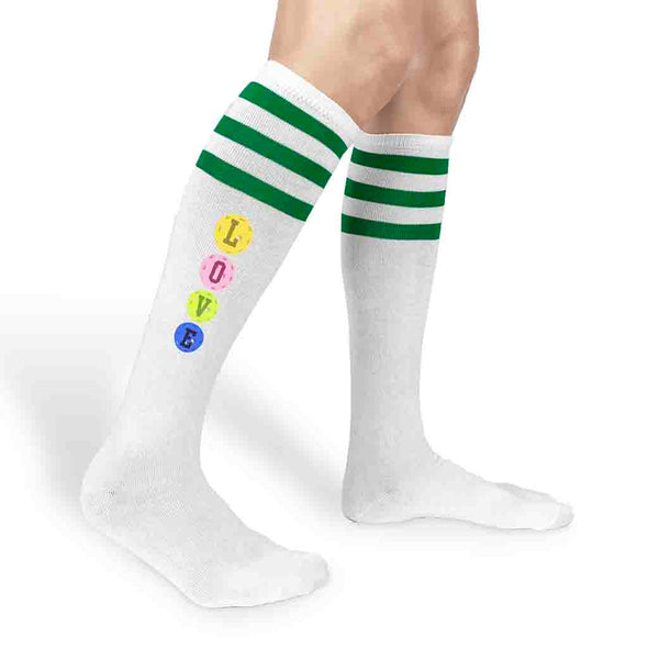 Custom printed pickleball design digitally printed on the side of the socks by sockprints.