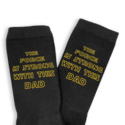 The force is strong with this Dad digitally printed on black crew socks.