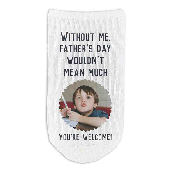 Customized fathers day no show socks digitally printed with saying and your photo.