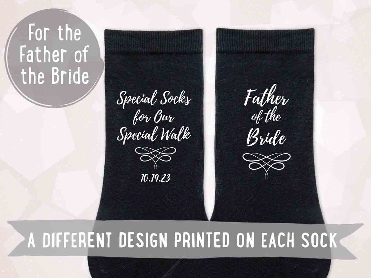 Special socks for a special walk custom printed and personalized with your wedding date.