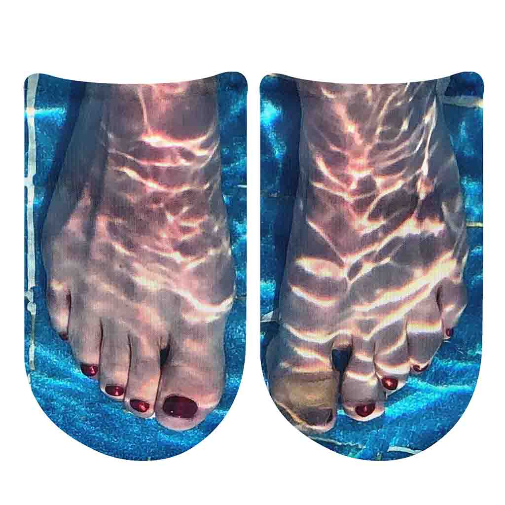 Cool original design by socksprints, custom printed underwater womens feet socks printed on white cotton no show socks.