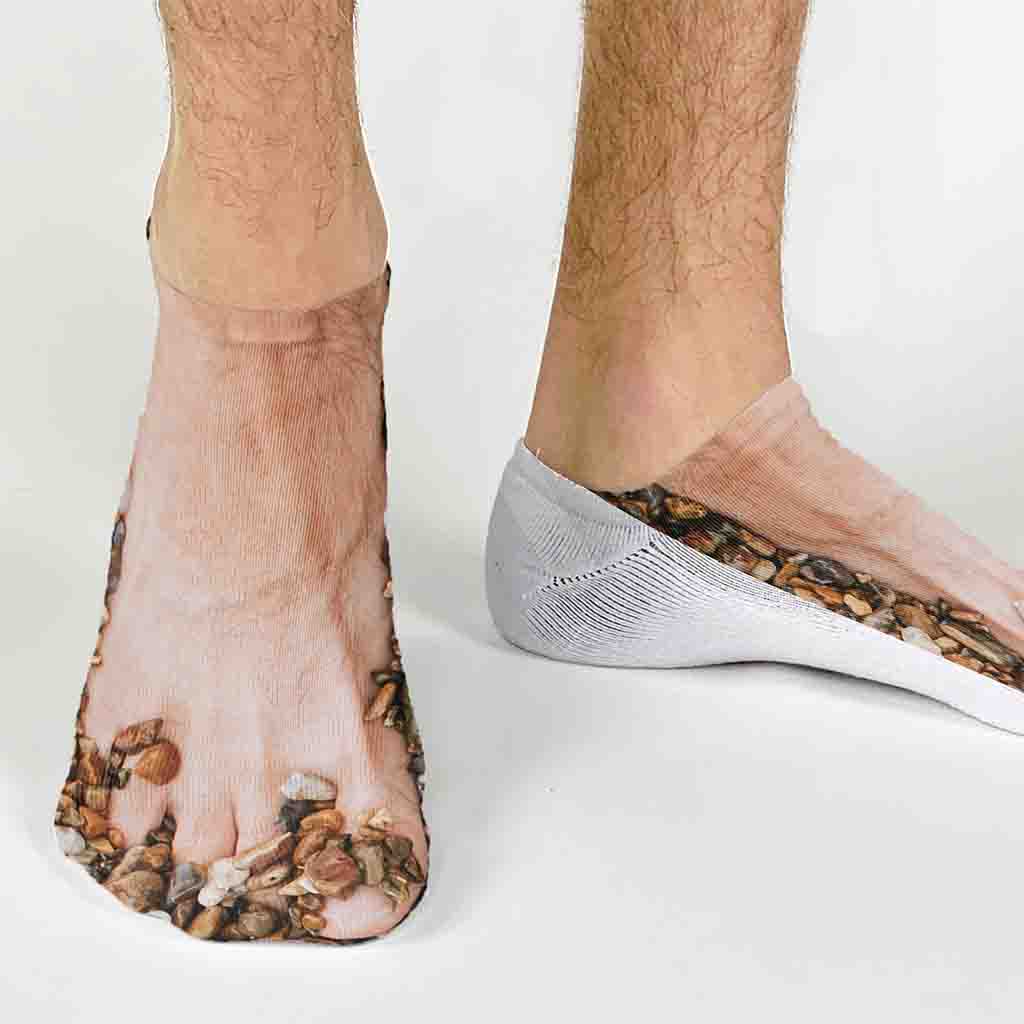 Cool original design by socksprints, custom printed rock covered feet socks printed on white cotton no show socks.