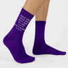 Purple flat knit dress socks custom printed with father of the groom super dad design and personalized with your wedding date.
