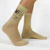 Dad will love these custom tan flat knit socks with the wedding date that will be a special memento of the groom’s special day. 
