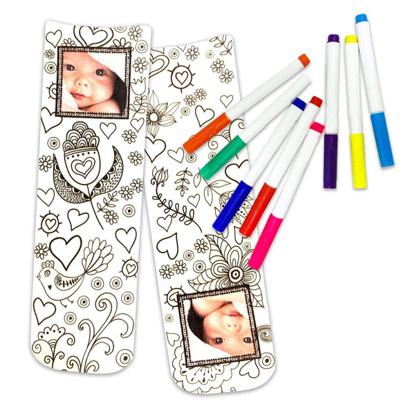 Super cute full print floral heart with your photo face design digitally printed on cotton crew socks with fabric markers included.