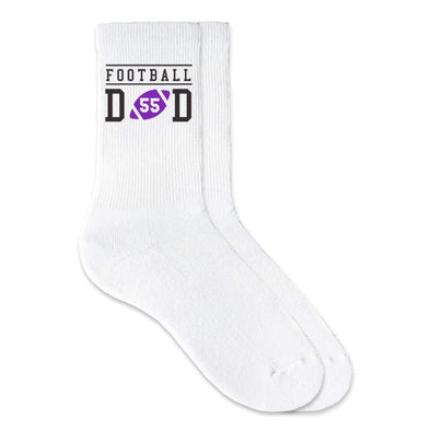 Football Dad custom printed on crew socks.
