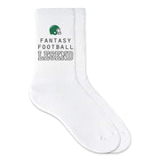 Fantasy football legend custom printed on crew socks.