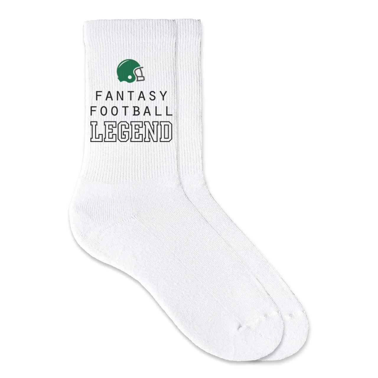 Fantasy football legend custom printed on crew socks.