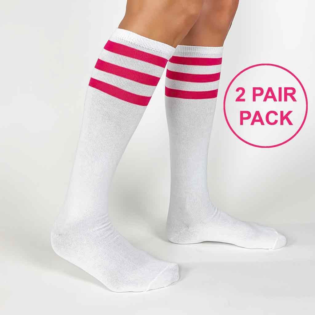 uchsia striped cotton knee high socks for women on sale while supplies last