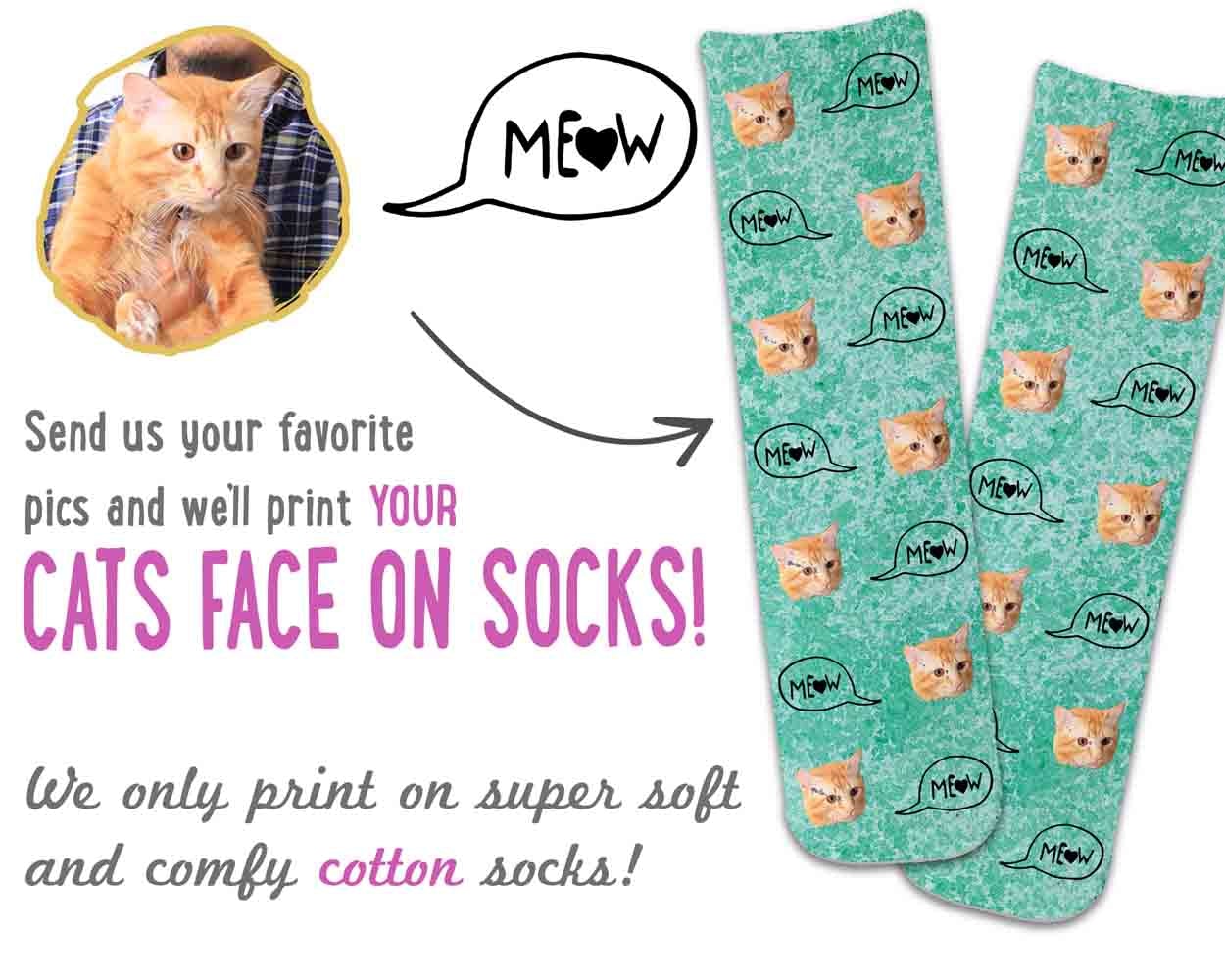 Super cute custom printed unisex crew socks digitally printed on the background choice you design and personalized using your own photo we print in an all over design.