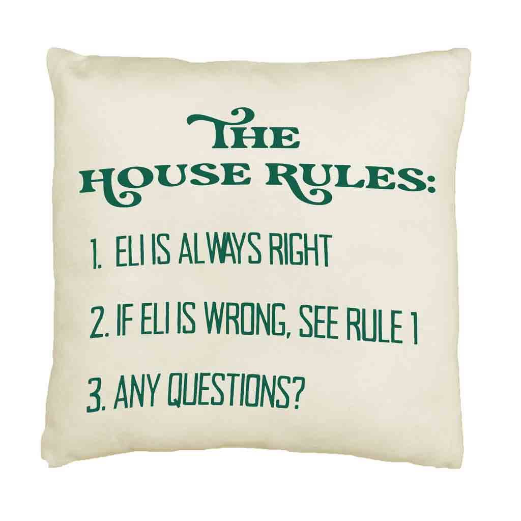 Personalized Humorous House Rules Throw Pillow Cover Sockprints