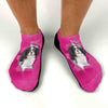 Fun no show socks personalized with your photo sockprints designed bright colored background digitally printed on no show socks.