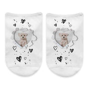 Funny face socks digitally printed using your photo with super cute heart design on no show socks.