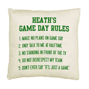 Game day rules design custom printed on throw pillow cover.