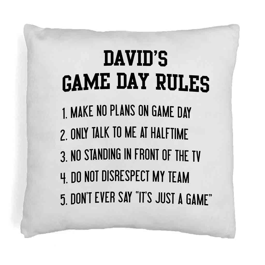 Your name and game day rules design custom printed on throw pillow cover.