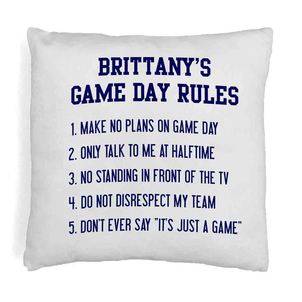 Game day rules design custom printed with your name on throw pillow cover.