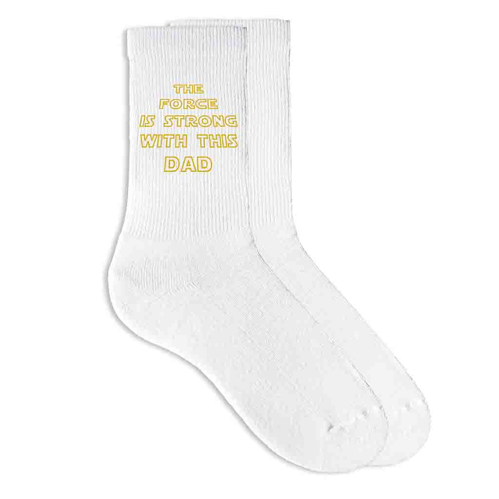 The force is strong with this one digitally printed on white cotton crew socks.