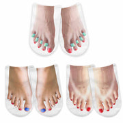 Funny photo socks for women custom printed with ladies goofy feet on socks.