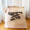 Gamma Phi Beta digitally printed simple mod design on roomy canvas sorority tote bag.