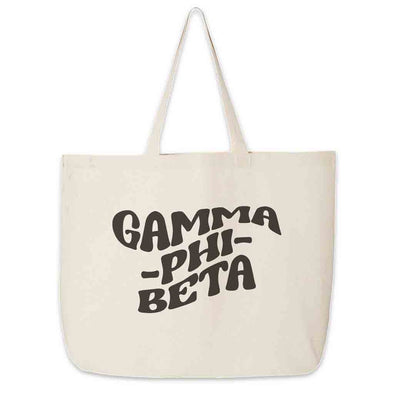 Gamma Phi Beta digitally printed simple mod design on roomy canvas sorority tote bag.