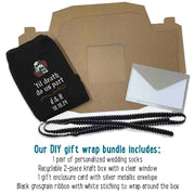 Exclusive easy to assemble gift wrap set included with purchase of gothic wedding day socks.