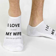I love my wife funny no show custom digitally printed golf theme socks