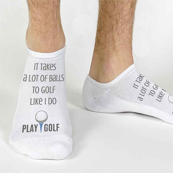 Custom no show socks digitally printed with golf theme for the avid golfer
