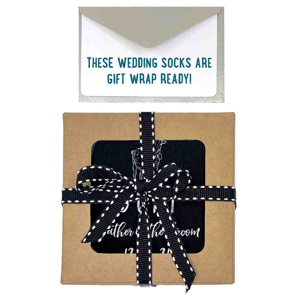 Easy to assemble exclusive gift box bundle included with purchase of wedding socks for the father of the groom.