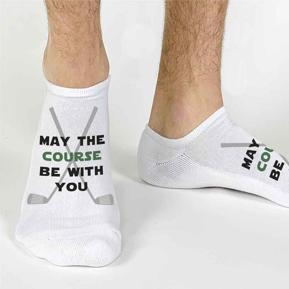 May the course be with you golf theme digitally printed on custom no show socks